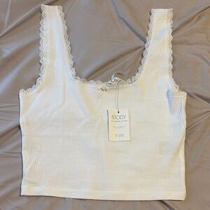 Cotton On Body White Lace-Trim Ribbed Tank